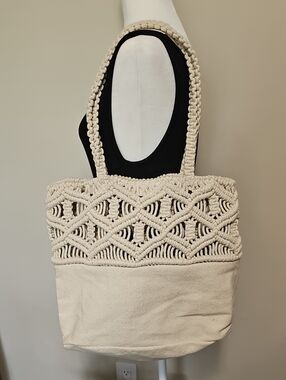 Source Unknown Cream Macramé Tote Bag